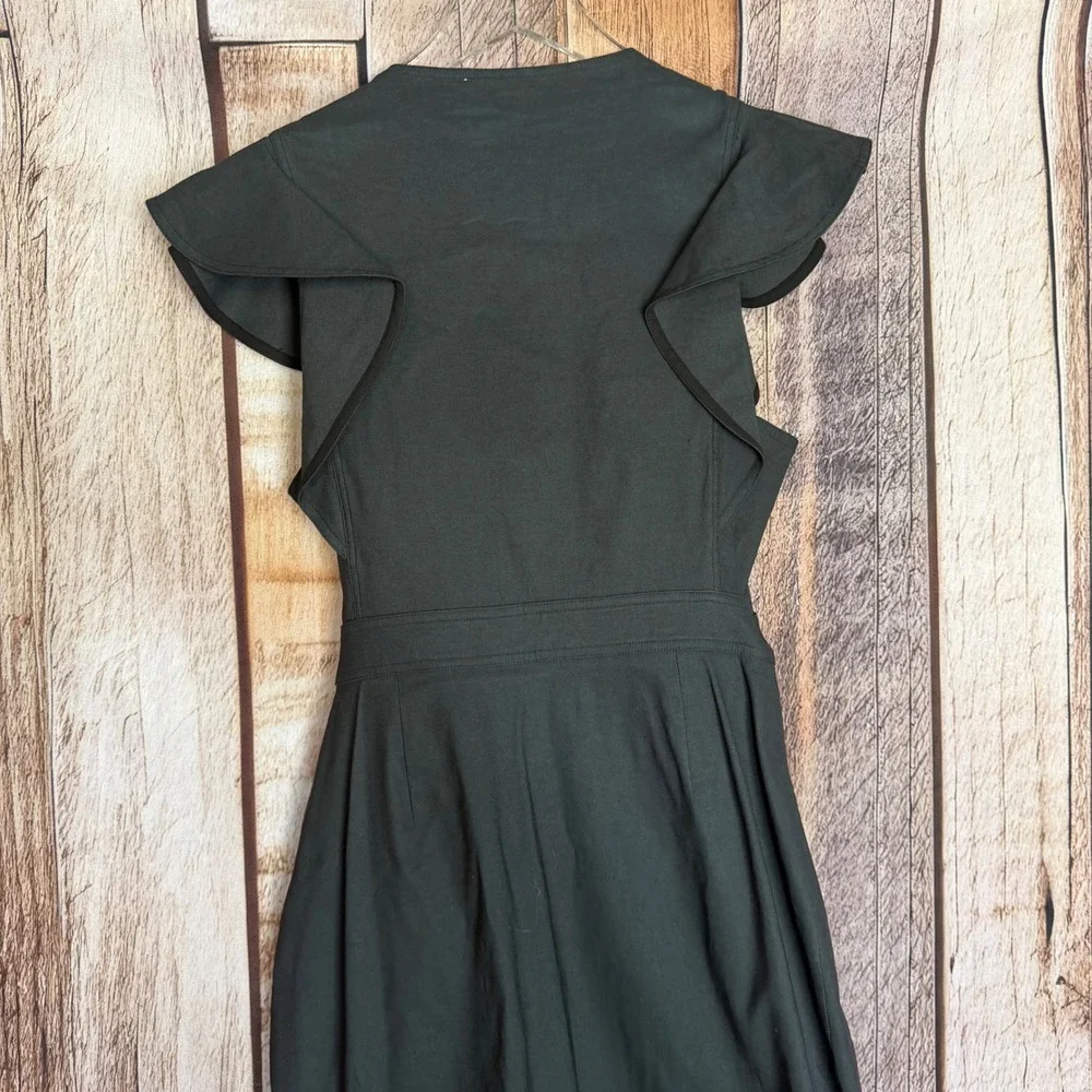 A.L.C. Ruffle Sleeve Wrap Midi Dress Black Quiet Luxury Modern‎ Size 4